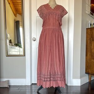 Ulla Johnson Pink Ruffled Maxi Dress with Flutter Sleeves